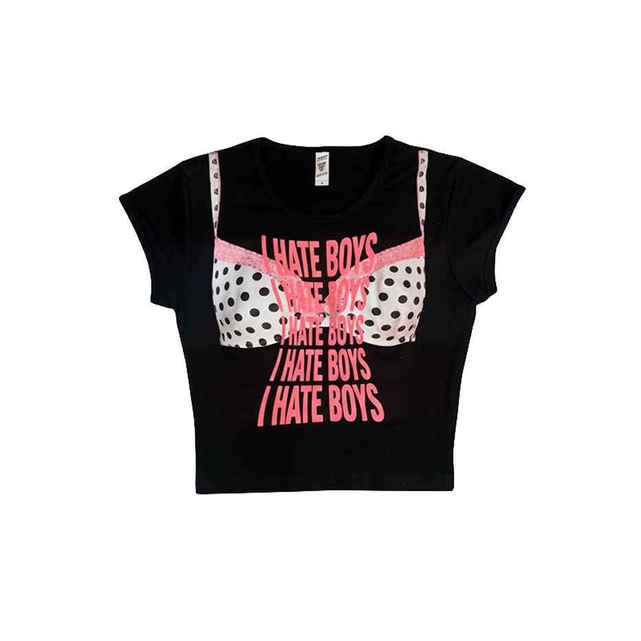 I Hate Boys Baby Tee - Black/Pink